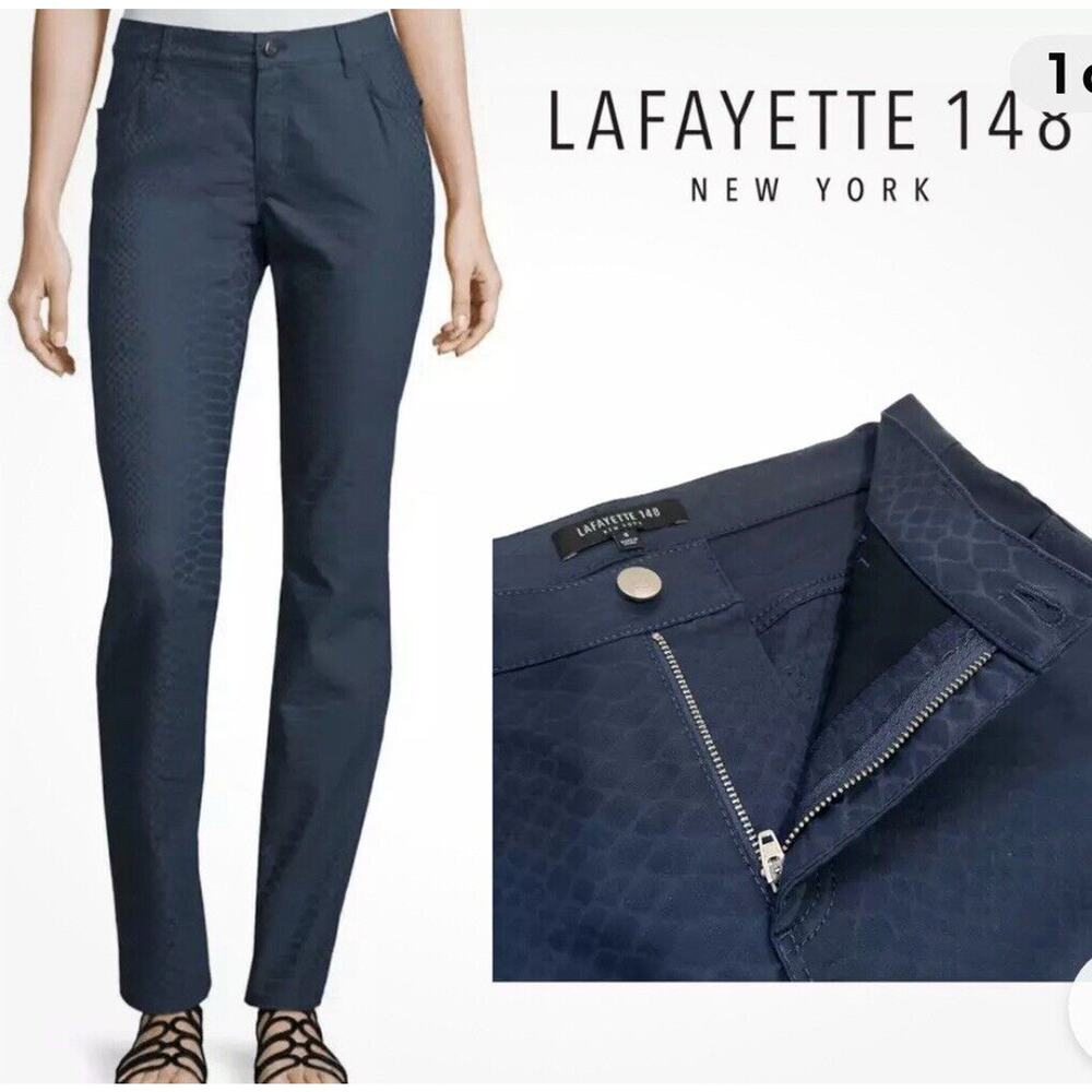 LAFAYETTE 148 NY Navy Blue Thompson Embossed Snake Pattern Pant Size 8